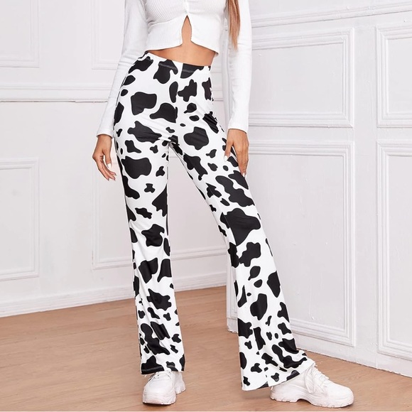 NWT SOLY HUX High Waisted Flare Leggings Cow Print - Size S - Picture 1 of 5